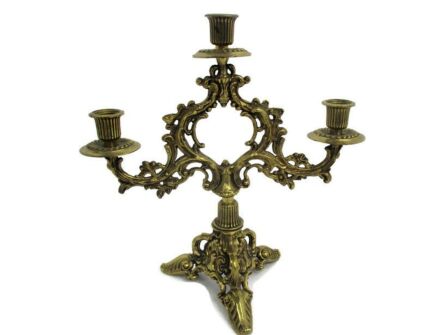 Gorgeous Brass Ornate Embossed Candle Holder Stick Candelabra 3 arm  Lovely Vintage Heavy Very Stylish