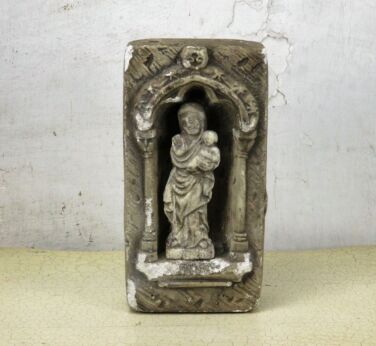 Outdoor Protection Chapel Carved Stone Brick French Virgin Mary Infant Jesus HTF