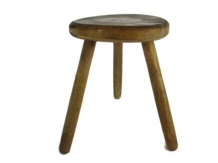Antique Hand Carved wood Tripod Milking Stool Pedestal Table Pedestal Barn Style