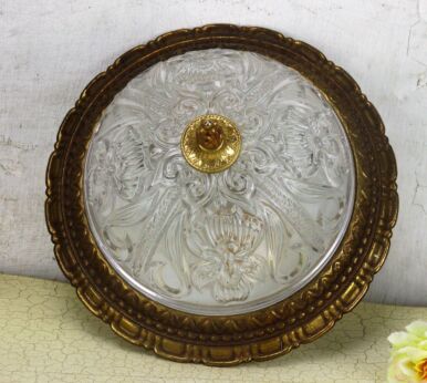 Gorgeous French Ceiling Lamp Fixture Plafonniere Ornate Brass Bubbled Glass