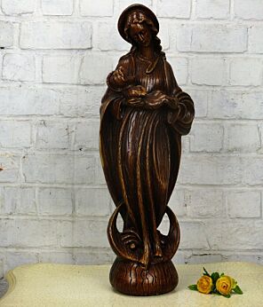 Gorgeous XL Art Deco Virgin Mary Madonna Infant Child Plaster Statue 24.01"