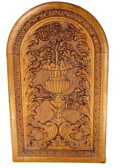 XL Hand Carved Oak Wall Panel Bas Relief Tableaux Birds of Paradise Fish WOW