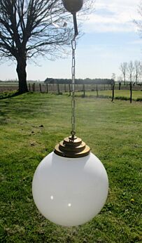 Vintage Chandelier Pendant Opaline Cased glass ball White Brass
