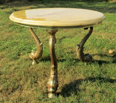 Round Coffee Side Table Rococo Brass Marble Onyx table Top Lovely