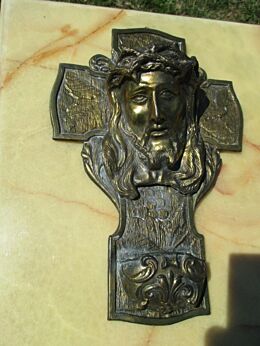 Large Antique Brass Holy Water Font Wall Hanging Jesus Christ