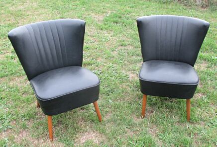 Vintage Black Cocktail Easy Rockabilly couple Chairs 50s Authentic Semi Leather