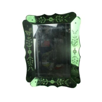 Green Uranium Clear Mirror Ornate Etched Cut to Clear Glass Art Nouveau HTF WOW
