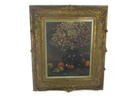 Oil Painting on Canvas  Gorgeous Wooden Frame   Still life Flowers Vase Signed Exquisite