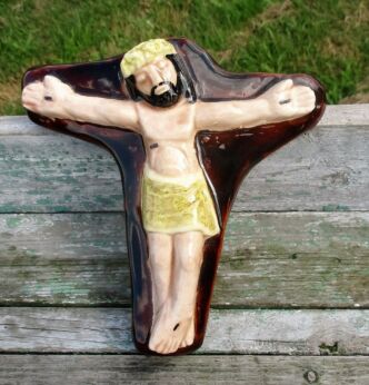 Mid Century Design Ceramic Modernist Crucifix signed Collector 7.09"