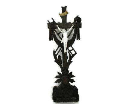 Carved Wood Jesus Christ Table Standing Crucifix Cross Beautiful Porcelain Corpus tools of Passion