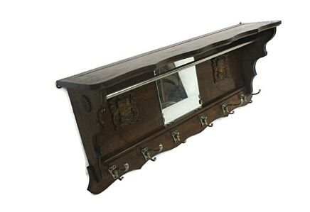 Vintage Hand Carved Wood Wall Shelf Coat Hat Kitchen Rack Shields Mid Century French Oak