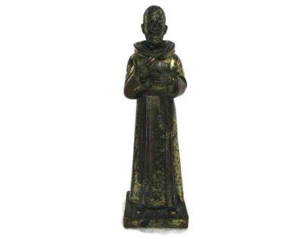 Statue Figurine Padre Pio Pietrelcina Worn brass Look Resin or Plaster Catholic Christianity Collector 8.46"