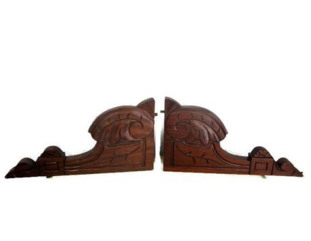 Couple Corbels Hand Carved Wood Pediment Over Door Ornate Finial Architectural