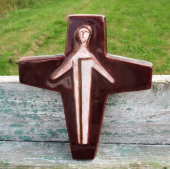 Small Mid Century Design Ceramic Modernist Crucifix Vermeire era Amphora