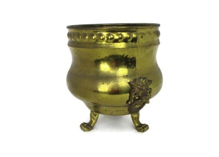 Large Planter Vintage Brass Kettle Decorative Lion Head  , Lion Feet Stunning Gothic