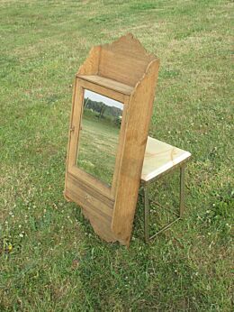 Antique French Massive Oak medicine bathroom Wall Cabinet Drawer Glass mirror