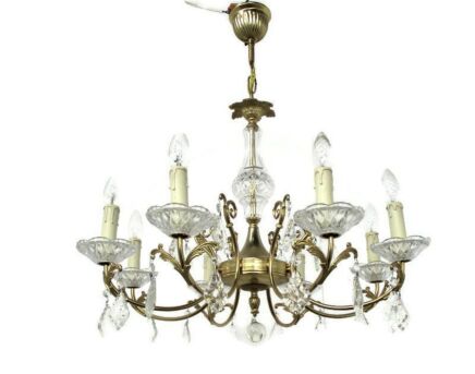 Gorgeous Chandelier 8 Arms Lights Brass Prisms Hollywood Regency Marie therese