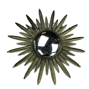 Vintage Ornate Starburst Sunburst Brass Wall Convex Mirror Mid Century Modern