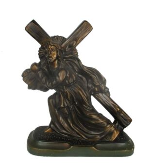 Large Plaster Antique Jesus Christ Statue Carrying Cross Crucifix Signed Arnove 16.14"