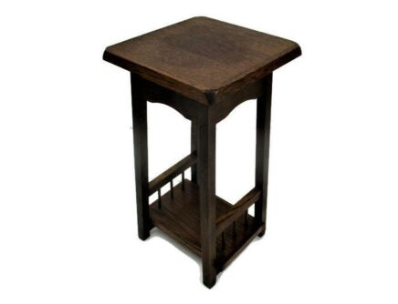 Small hand Carved Oak Side Occasional Wine Table Pedestal Crutch rare model Lovely Two tier