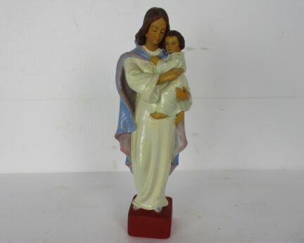 Virgin Mary Our Lady Madonna Infant Child Plaster Statue Polychrome 15.35"
