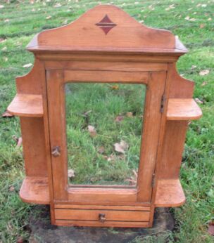 Art Deco Antique Medicine Bathroom Cabinet Glass Mirror Drawer Display Inlay