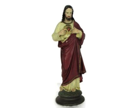 Antique Statue Jesus Christ Savior Sacred Heart Art Deco 1920s Plaster 15.74"