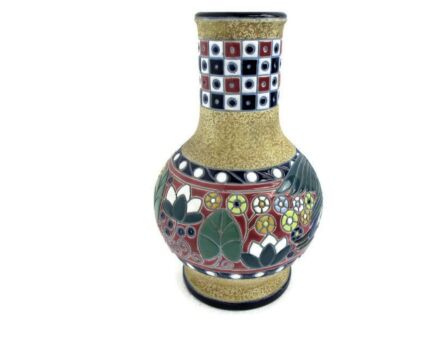 vase Amphora Czechoslovakia Art Deco Enameled Ceramic Funky Bird