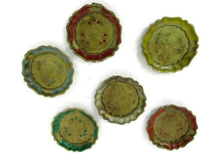 Set of 6 Mid Century Hollywood Regency Florentine Italy 6 coasters Gold Gilded