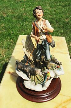 Vintage Capodimonte A. Giaretta Fisher Boy Fishing Dog Marked Signed