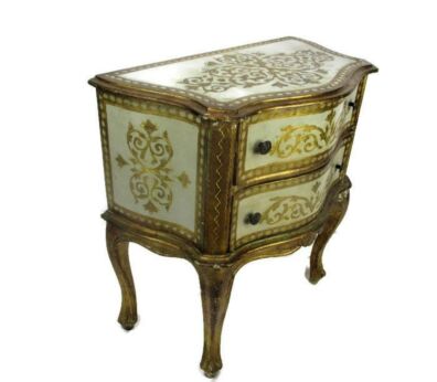 White Florentine Nightstand End Table Hall Cabinet Chest of Drawers Vintage