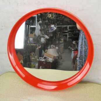 Vintage Round Orange Bathroom Mirror Seventies HTF Belgium NOS Retro