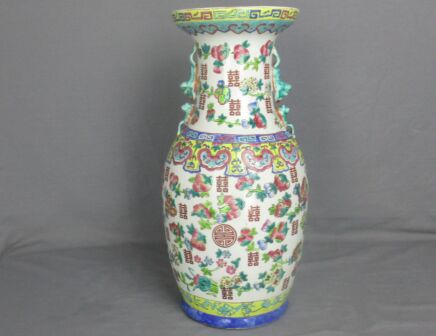 Chinese Porcelain Republic Period Vase Famille Rose Peaches Happyness 18.1"
