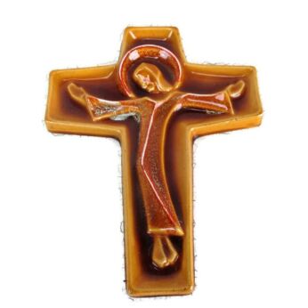 Mid Century Modern Ceramic Modernist Brown Crucifix Era Amphora Perignem Christ