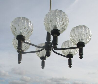Vintage Clear Glass Mid Century Chandelier Light lamp 6 balls iced glass