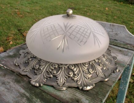 Vintage Large French Ceiling Lamp Fixture Plafonniere Flush Mount Ornate Spelter