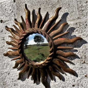 Sunburst Wall Hanging Convex Mirror Mid Century Modern Modernist Resin Vintage