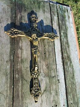 Small antique French Brass Wall Hanging Crucifix Jesus Christ Ornate 12.2""