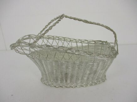 French Basket Cradle Bottle Holder Silver Colored