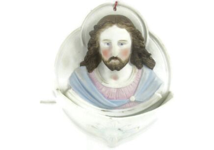 Holy Water Font Vessel  Jesus Christ Head   Bisque HTF Beautiful Large