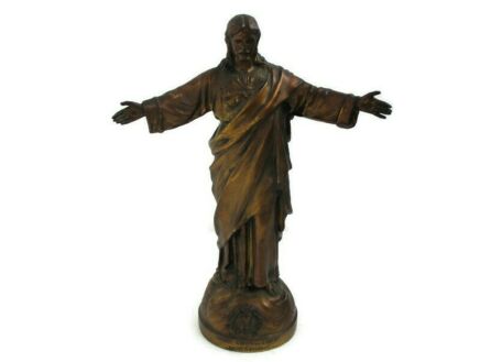 Statue Jesus Christ Savior Sacred Heart Copper Sculpture Signed J. Déchin Gorgeous Extremely Rare
