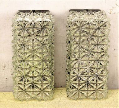 Pair Couple Mid Century Modernist wall Lamp Lights Sconces Clear Erco Glass