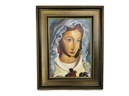 Beautiful Painting Our Lady Maria Rosa Mystica Montichiari 1999 Framed