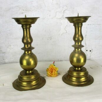 Large Couple Antique Vintage Church Altar Ornate Brass Bronze Candle Holders