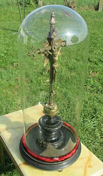 Antique Victorian Style Hand Blown Glass Dome Round 19th Century Cross Crucifix