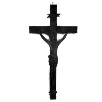 Hand Carved Wood Hanging Ornate Crucifix Corpus Jesus Christ Modernist 25.39"