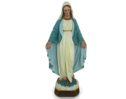 French Vintage Statue Virgin Mary Our Lady Madonna Open Arms   Plaster Lovely  Treading on Snake