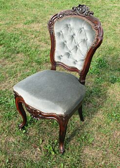 Antique Chair Louis XVI style Carved Wood Hobnails Wheels Grey Blue Stunning