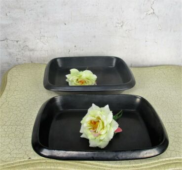 French Vallauris two serving Dishes A. Martin Black Metallic HTF Irisee Funky