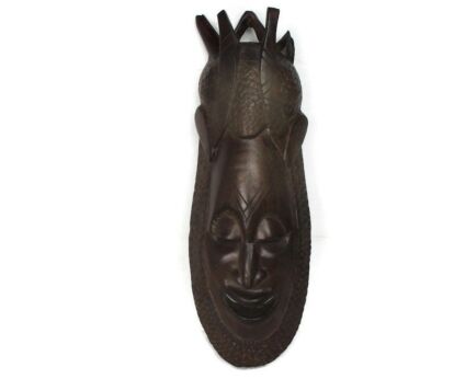 Large African Mask Carved Dark Wood Wall Sculpture Tribal African Art